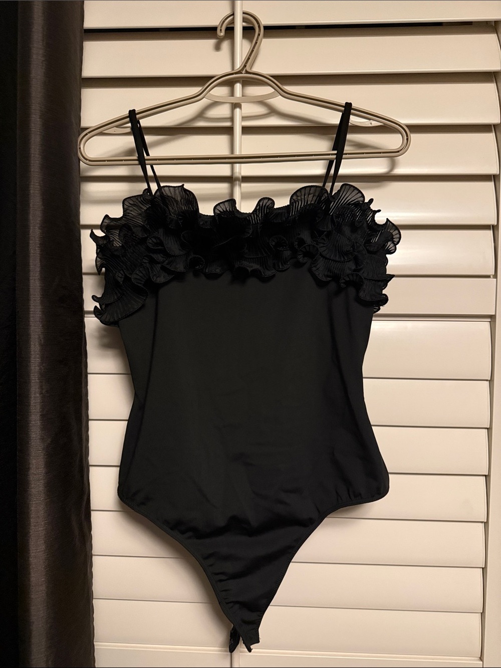 Black Ruffle-Trim Bodysuit